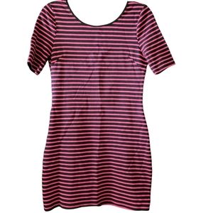 Annabella Hot Pink Black Striped Zipper Back Dress Size S Small